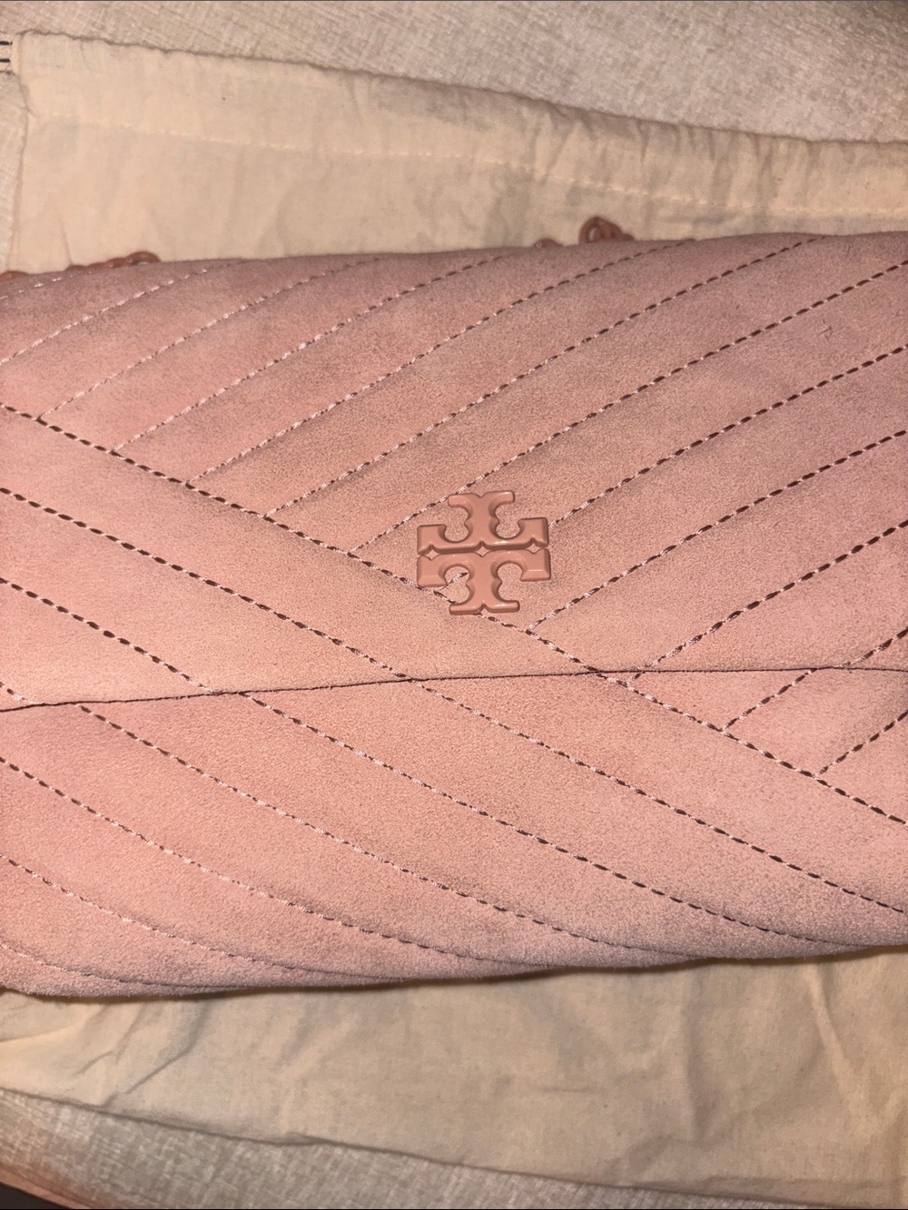 Tory Burch Blush Quilted Suede Chain Crossbody - Picture 7 of 8